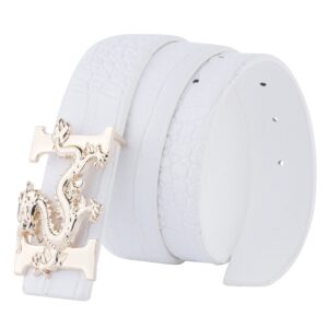 ALAKA Letter H Dragon Buckle Alligator Pattern Leather Mens Belt (White), Length 110cm * Width 3.8cm (L43.3'' * W1.5'')