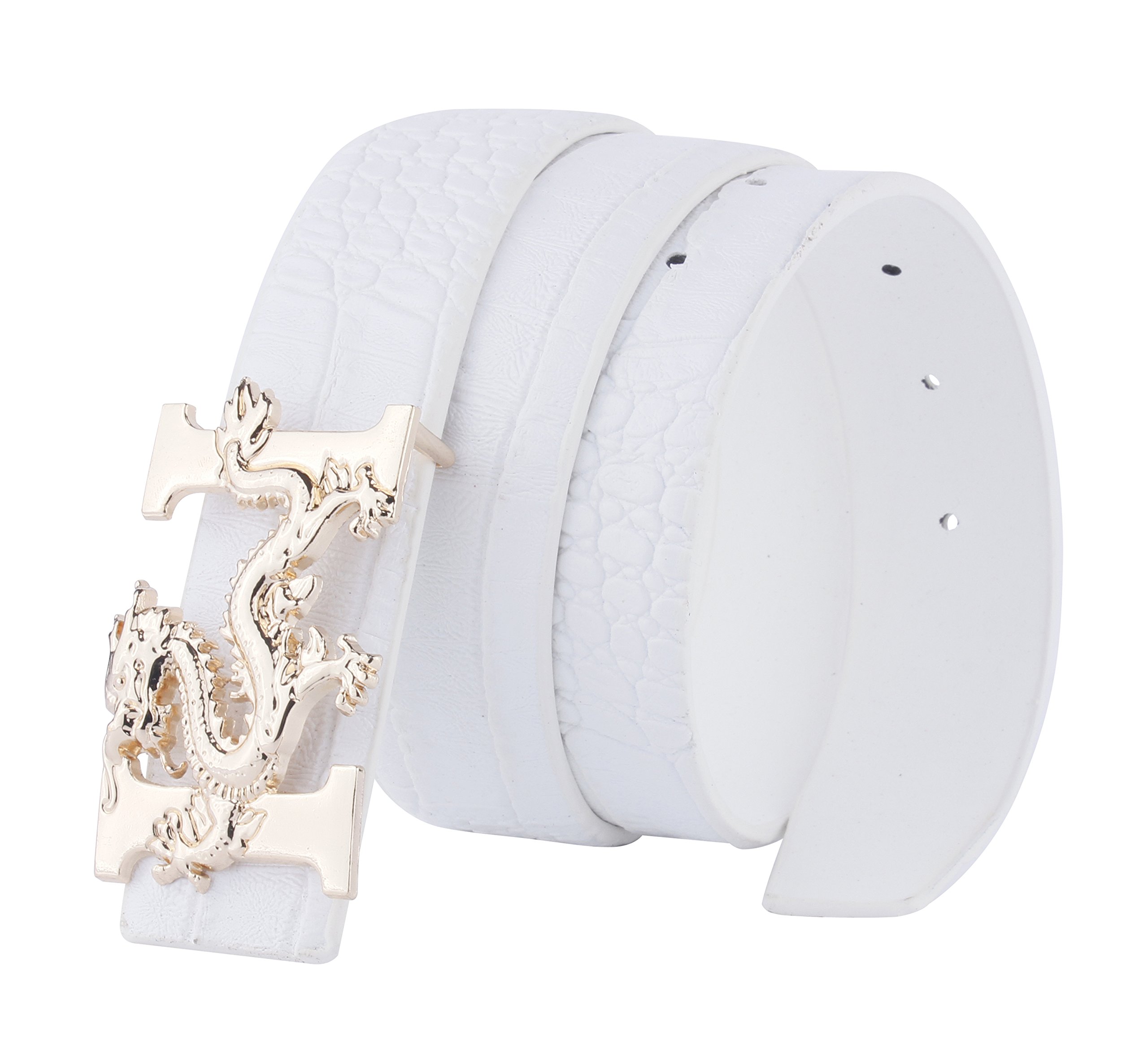 ALAKA Letter H Dragon Buckle Alligator Pattern Leather Mens Belt (White), Length 110cm * Width 3.8cm (L43.3'' * W1.5'')