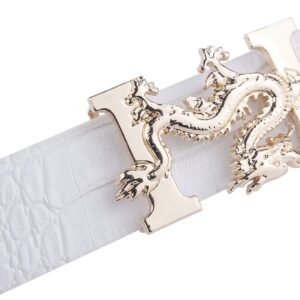 ALAKA Letter H Dragon Buckle Alligator Pattern Leather Mens Belt (White), Length 110cm * Width 3.8cm (L43.3'' * W1.5'')