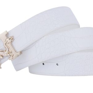 ALAKA Letter H Dragon Buckle Alligator Pattern Leather Mens Belt (White), Length 110cm * Width 3.8cm (L43.3'' * W1.5'')