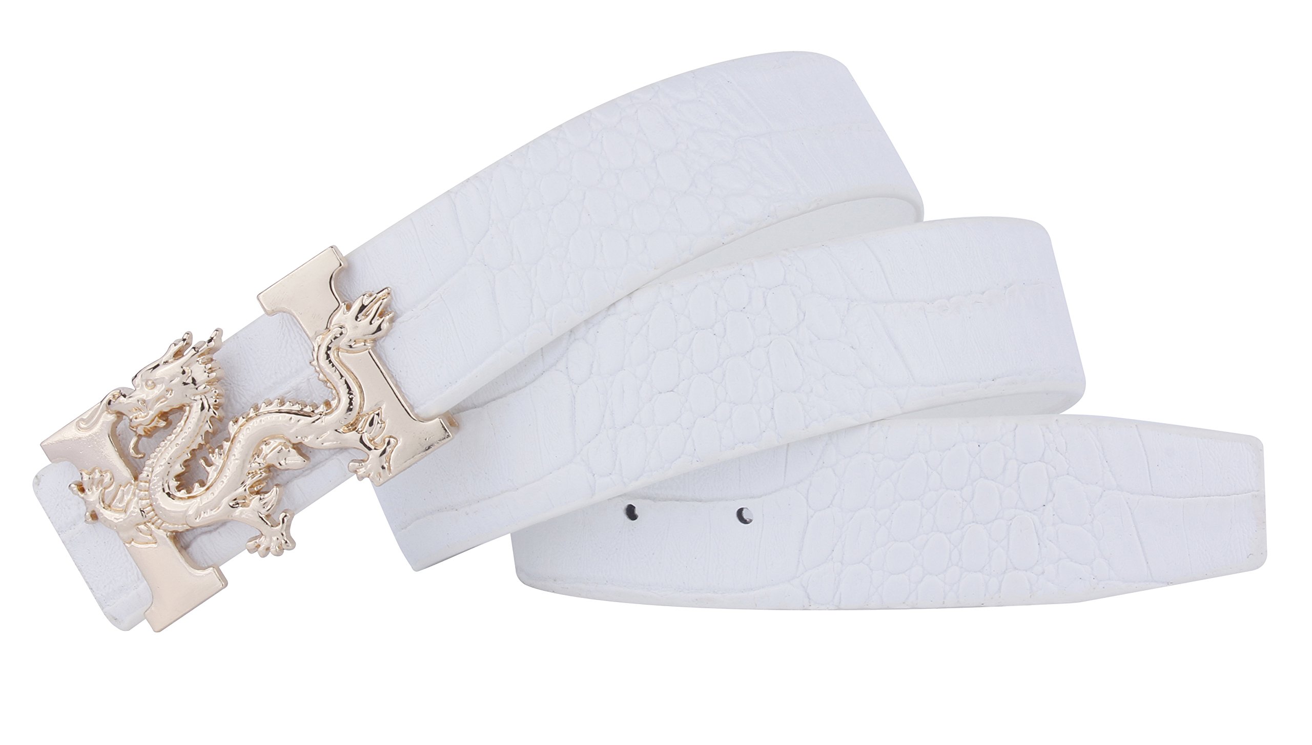 ALAKA Letter H Dragon Buckle Alligator Pattern Leather Mens Belt (White), Length 110cm * Width 3.8cm (L43.3'' * W1.5'')