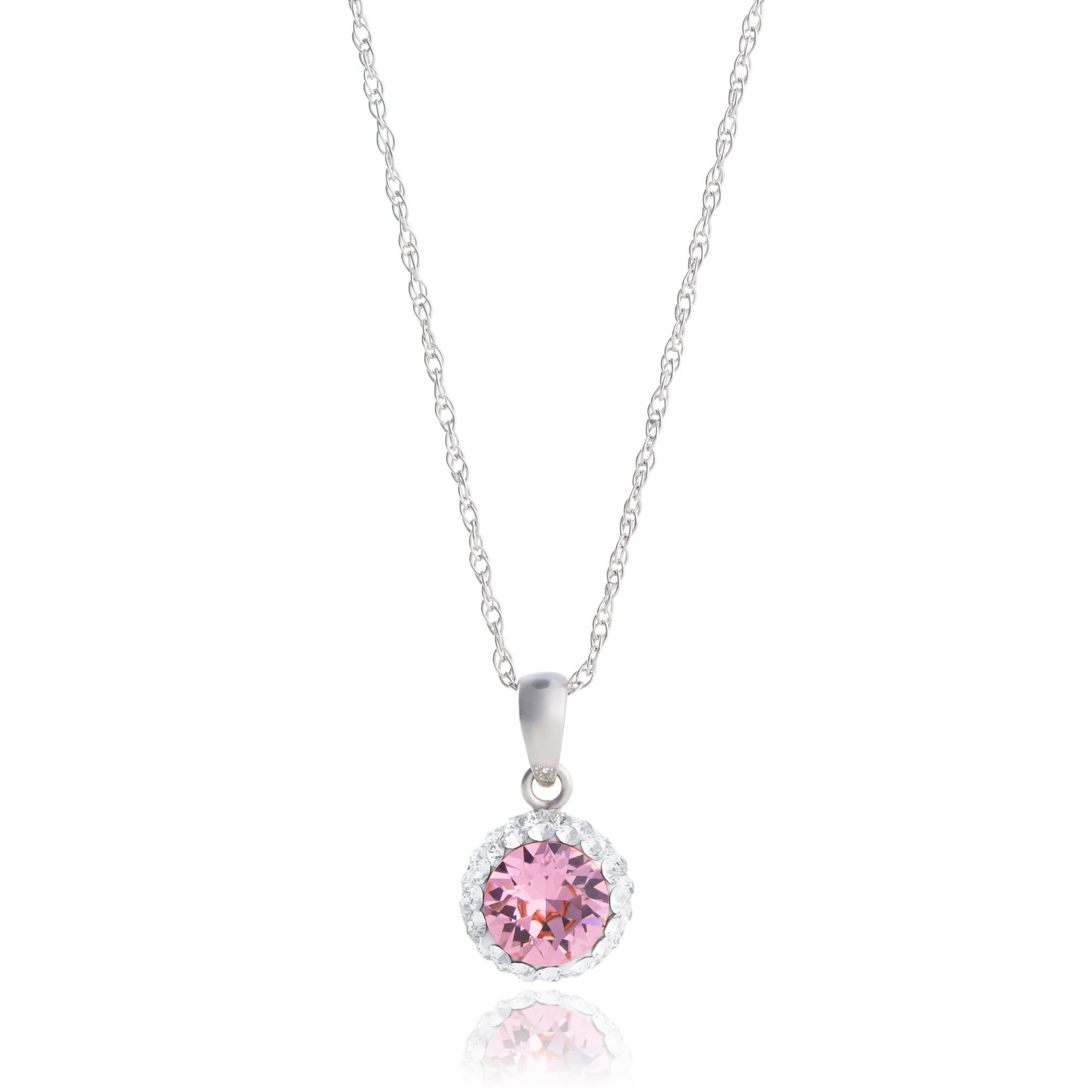 MAX + STONE Sterling Silver Crystal Halo Pendant Necklace, Pink, 18"