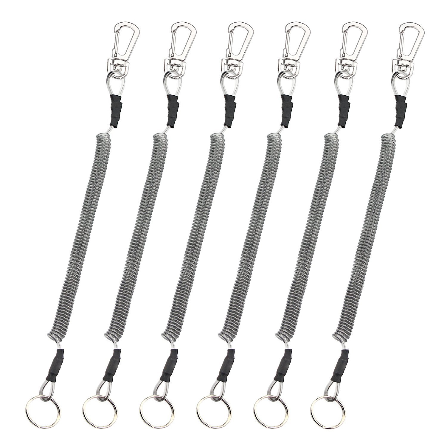 Booms Fishing T04 Fishing Lanyards 6pcs Pack Fishing Tool/Pole Safety Coil Lanyard Retractable Wire Inside TUP Cover