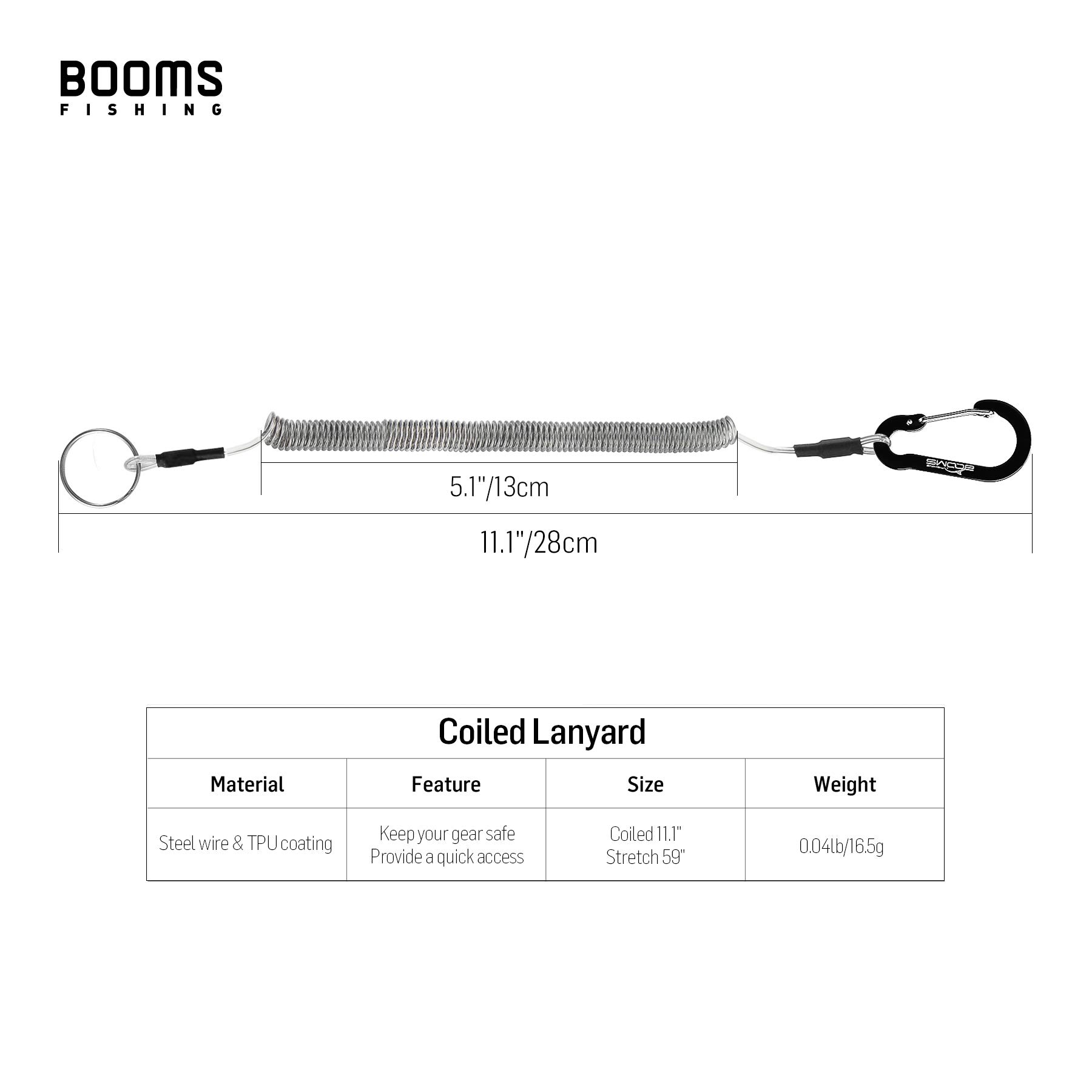 Booms Fishing T04 Fishing Lanyards 6pcs Pack Fishing Tool/Pole Safety Coil Lanyard Retractable Wire Inside TUP Cover