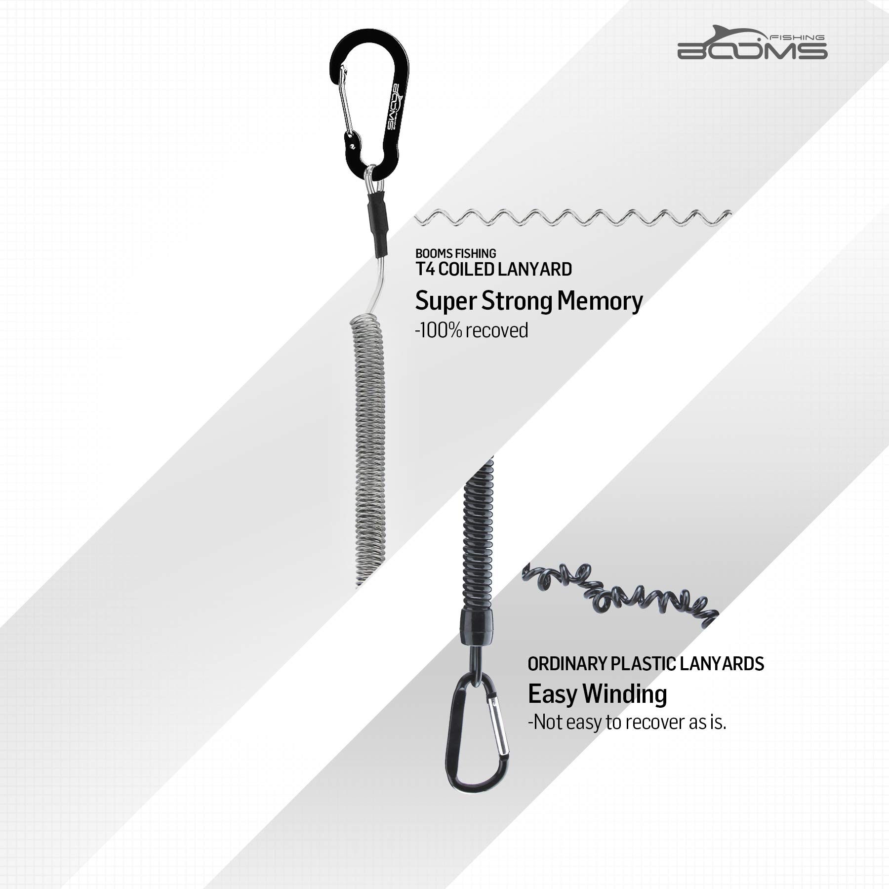 Booms Fishing T04 Fishing Lanyards 6pcs Pack Fishing Tool/Pole Safety Coil Lanyard Retractable Wire Inside TUP Cover