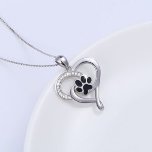 Ladytree S925 Sterling Silver Puppy Dog Cat Pet Paw Print Love Heart Pendant Necklace 18"