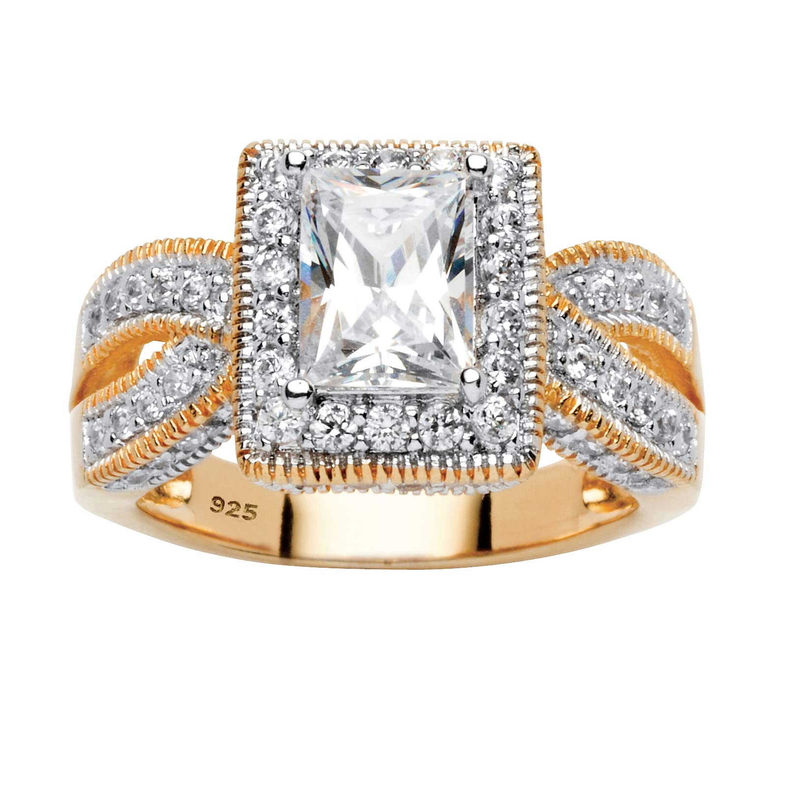 PalmBeach Yellow Gold-plated Sterling Silver Emerald Cut Cubic Zirconia Engagement Ring Sizes 6-10 Size 8