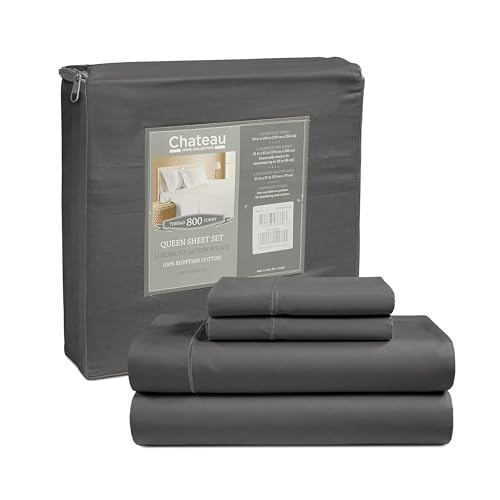 Queen Sheet Set For Queen Size Bed, Egyptian Cotton Sheets Queen Size With Bedding Sheets & Pillowcases. 800 TC Queen Bedding Hotel Sheets With Deep Pocket Queen Sheets (Fits Upto 18") - Charcoal