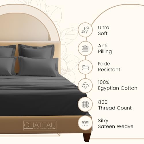 Queen Sheet Set For Queen Size Bed, Egyptian Cotton Sheets Queen Size With Bedding Sheets & Pillowcases. 800 TC Queen Bedding Hotel Sheets With Deep Pocket Queen Sheets (Fits Upto 18") - Charcoal