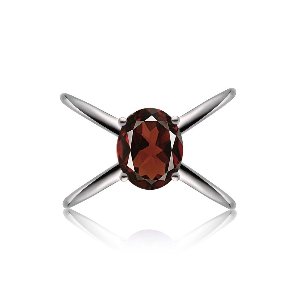 Ice Gems Sterling Silver African Garnet Oval Criss Cross Ring, Size 7