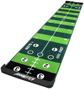 proactive sports, varispeed putting system, 10 ft, mimics real putting green, loaded with drills, training aid for indoor or outdoor, practice 4 different speeds on one mat