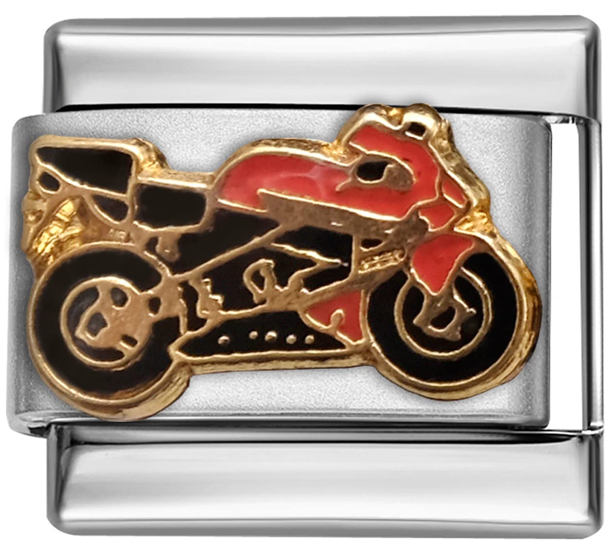 STYLYSH CHARMS Vehicle RED Motorbike Enamel Italian 9mm Link NC124 Fits Traditional Classic