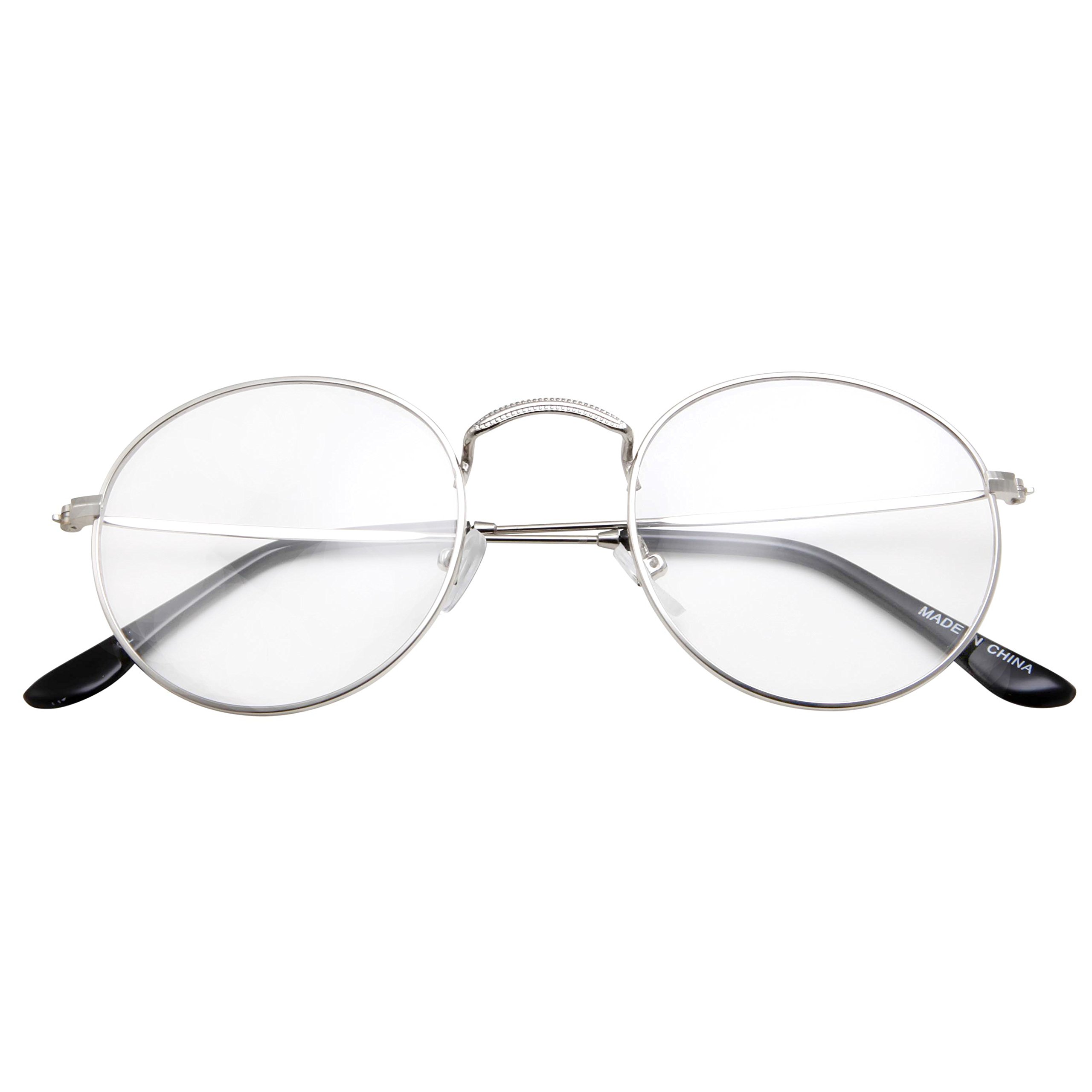 grinderPUNCH Retro Round Clear Lens Glasses Metal Frame - Silver