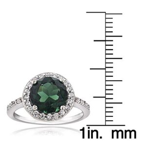 Ice Gems Sterling Silver Created Emerald and Cubic Zirconia Round Halo Ring, Size 7