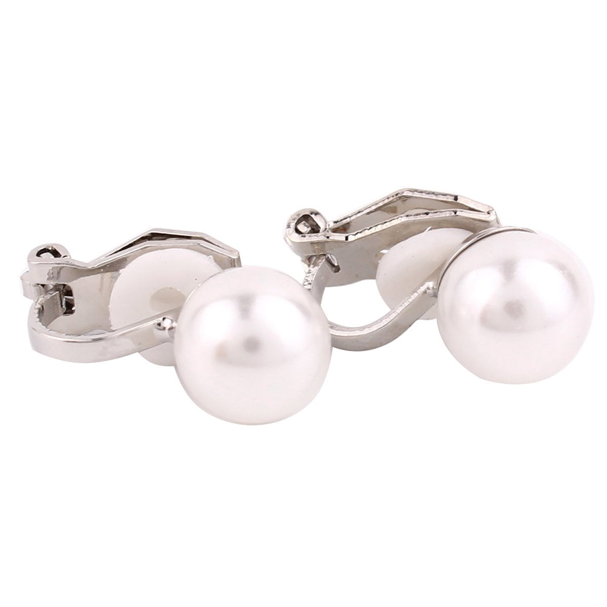 Simulated Pearl Clip Earrings No Pierced Charm Jewelry Silver/Gold Plated 8mm&12mm Pearl (8mm silver plated)