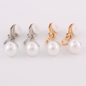 Simulated Pearl Clip Earrings No Pierced Charm Jewelry Silver/Gold Plated 8mm&12mm Pearl (8mm silver plated)