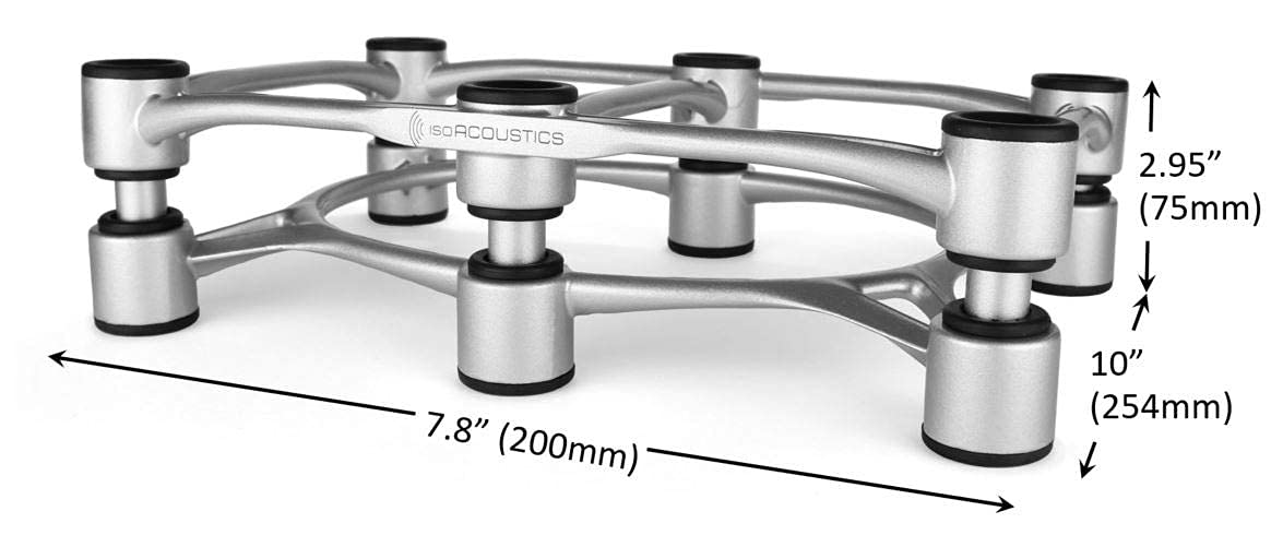 IsoAcoustics Aperta Series Isolation Speaker Stands with Tilt Adjustment: Aperta300 (11.8" W x 7.9" D) Silver (Single)