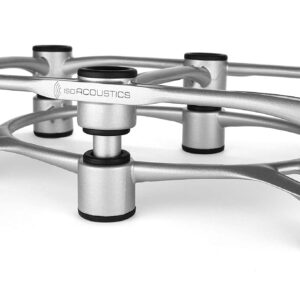 IsoAcoustics Aperta Series Isolation Speaker Stands with Tilt Adjustment: Aperta300 (11.8" W x 7.9" D) Silver (Single)