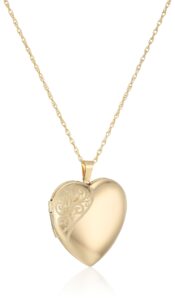 amazon essentials 14k gold-filled large satin and polished finish hand engraved heart shaped locket necklace, 18" (previously amazon collection)