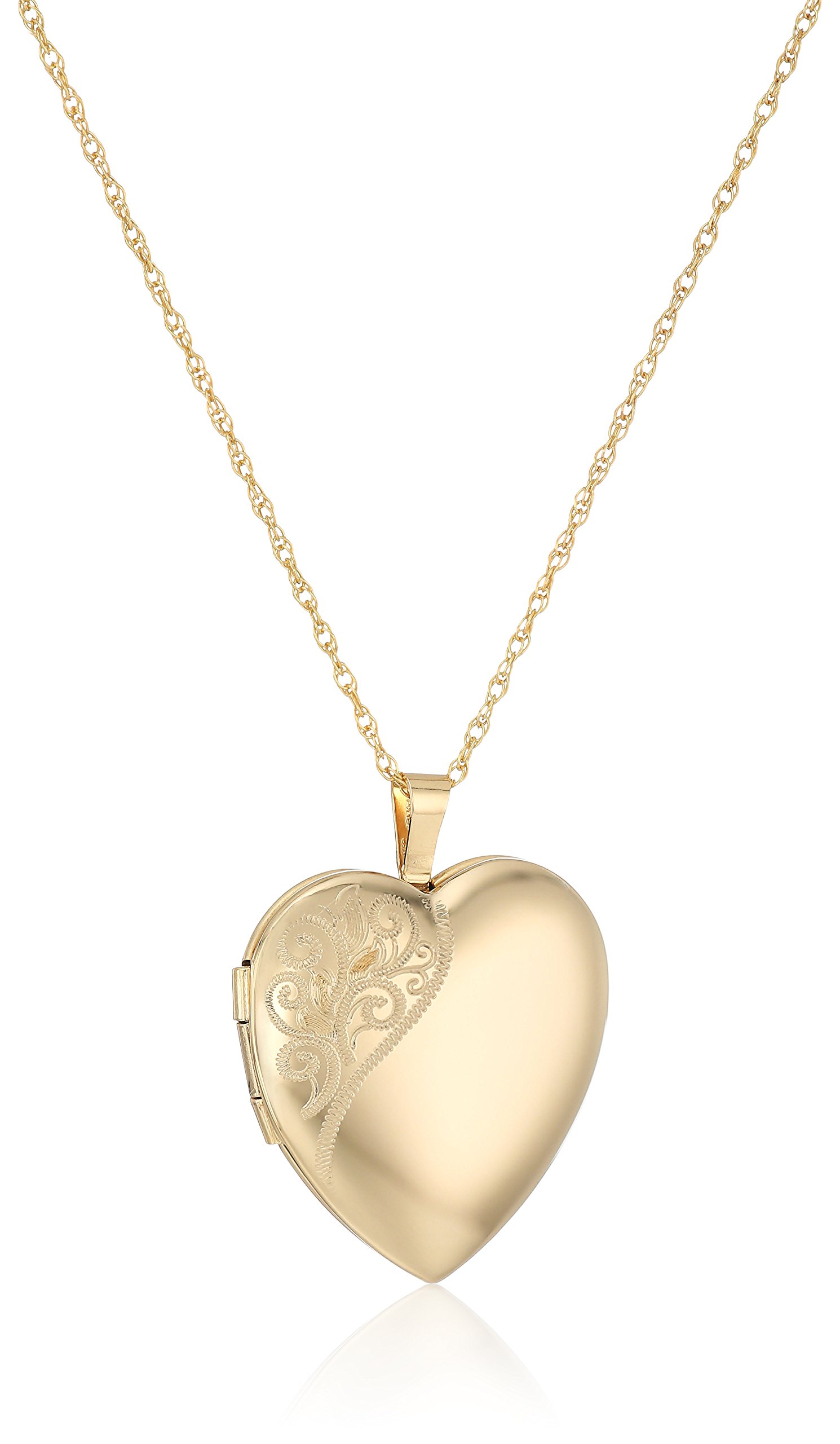 Amazon Essentials 14k Gold-Filled Large Satin and Polished Finish Hand Engraved Heart Shaped Locket Necklace, 18" (previously Amazon Collection)