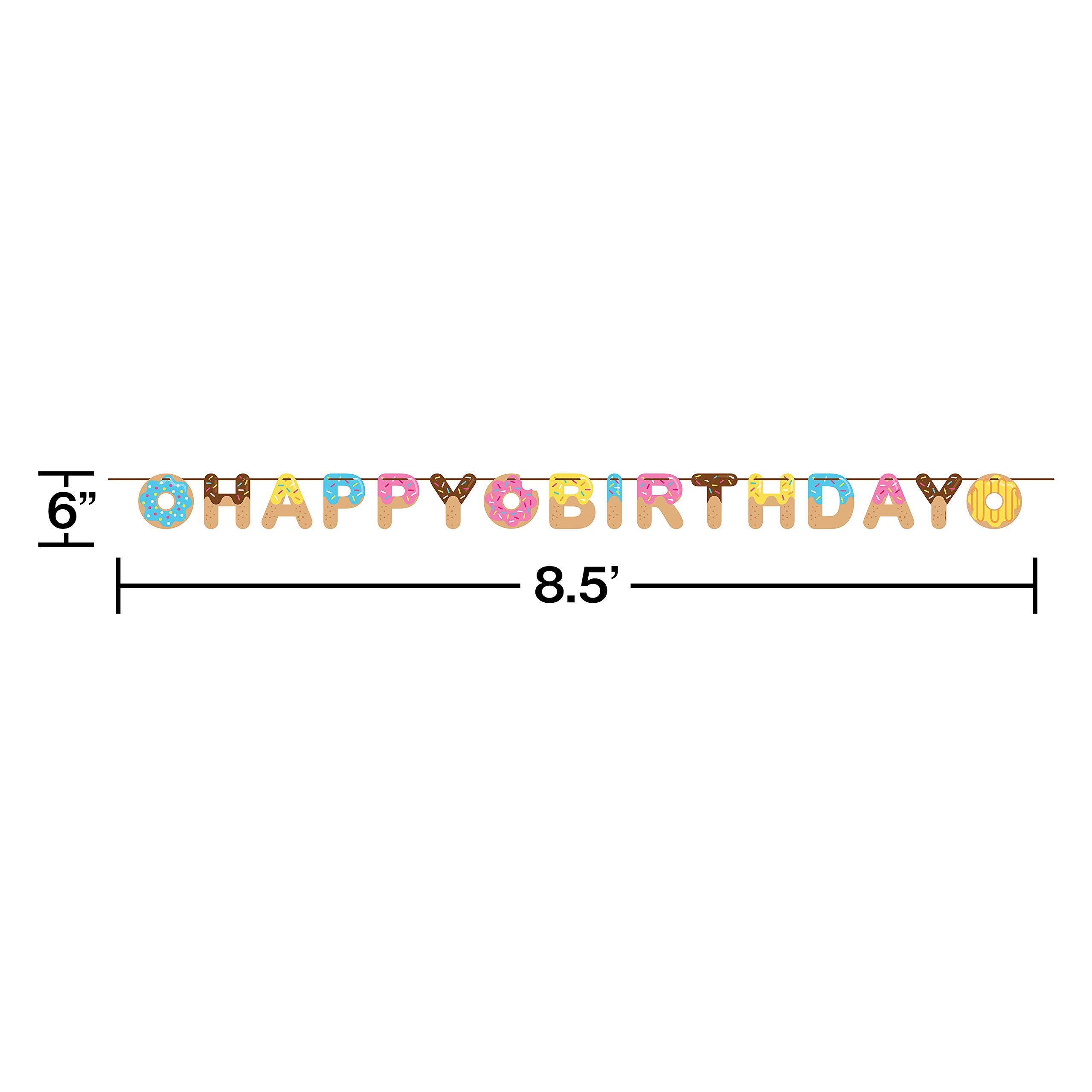 Creative Converting Donut Happy Birthday Ribbon Banner Party Supplies, Multicolor 6" x 8.5'