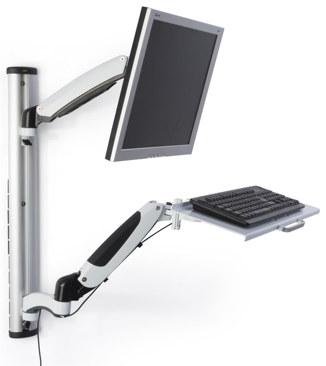 Displays2go Monitor Desk Mount Stands, Aluminum, Adjustable Height – Silver (VMSSWWMA27)