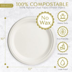 brheez 10 in. Disposable Plates Paper Plates Alternative Compostable Plates Heavy Duty [Pack of 60] Eco-Friendly 100% Natural Sugarcane Bagasse Fiber Biodegradable