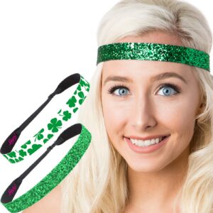 Hipsy Irish Green Headband St Patricks Day Accessories Clover Headband Gift Packs (Green Clover & Wide Glitter 2pk)