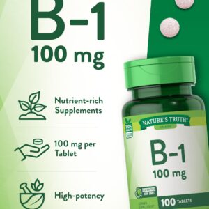 Nature's Truth Vitamin B1 100mg (Thiamine) | 100 Count | Vegetarian, Non-GMO & Gluten Free Supplement