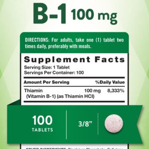 Nature's Truth Vitamin B1 100mg (Thiamine) | 100 Count | Vegetarian, Non-GMO & Gluten Free Supplement