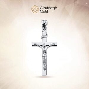 Claddagh Gold Fine 925 Sterling Silver Linear Cross INRI Crucifix Charm Pendant