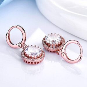 "GULICX Rose Gold Electroplated Vintage Style Hoop Earrings with Zircon Dangle and Leverback for Women"