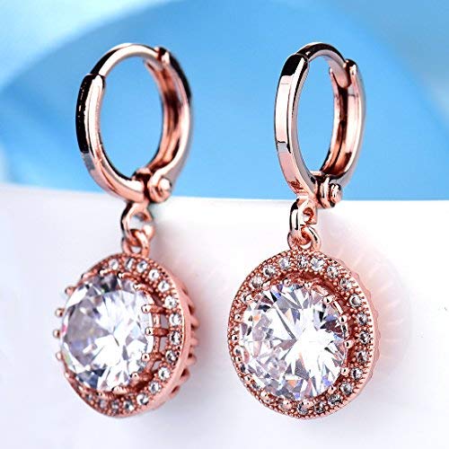 "GULICX Rose Gold Electroplated Vintage Style Hoop Earrings with Zircon Dangle and Leverback for Women"