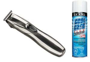 andis powertrim t-blade cordless mens hair trimmer with bonus free cool care plus clipper blade cleaner included, silver, 1 count