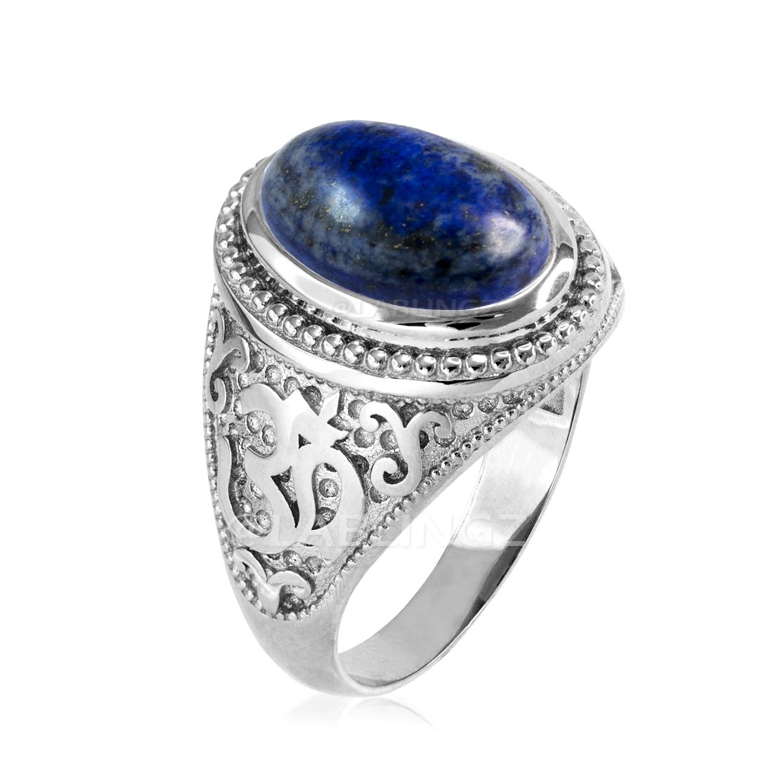 Hindu Jewelry by LABLINGZ Sterling Silver Om (Aum) Lapis Lazuli Yoga Ring (16)