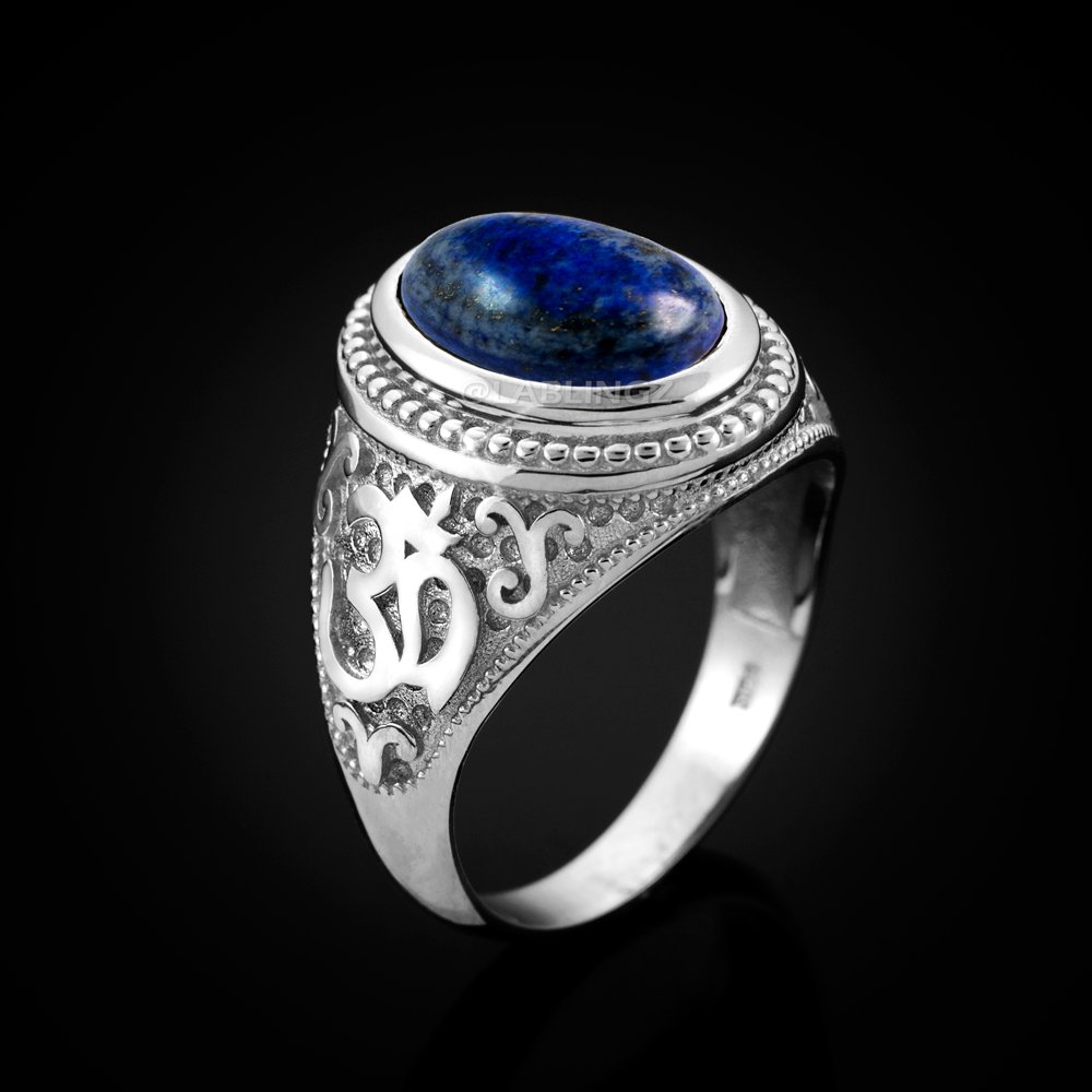 Hindu Jewelry by LABLINGZ Sterling Silver Om (Aum) Lapis Lazuli Yoga Ring (16)