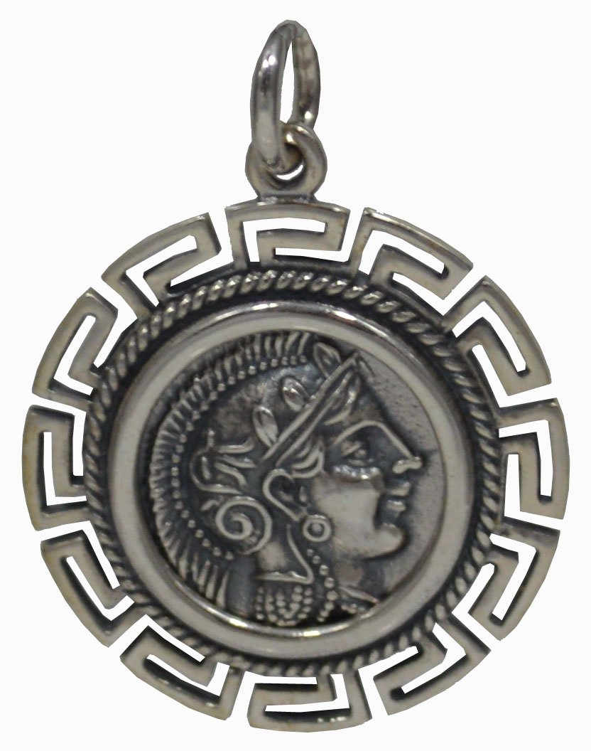 Goddess Athena Coin Pendant with Meander Design Item- Owl Of Wisdom