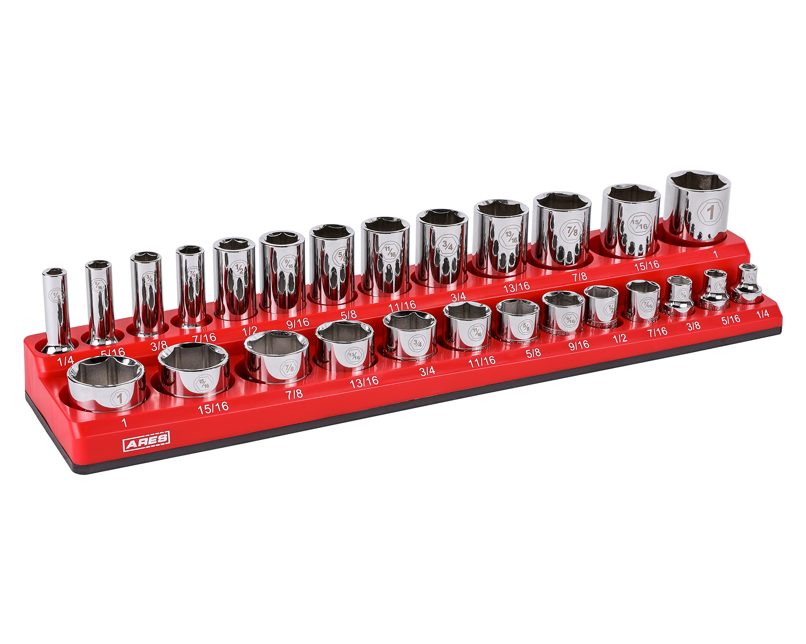 ARES 70234-26-Piece 3/8-Inch SAE Magnetic Socket Organizer - Holds 13 Standard Size and 13 Deep Size Sockets - Keep Your Tool Box Organized