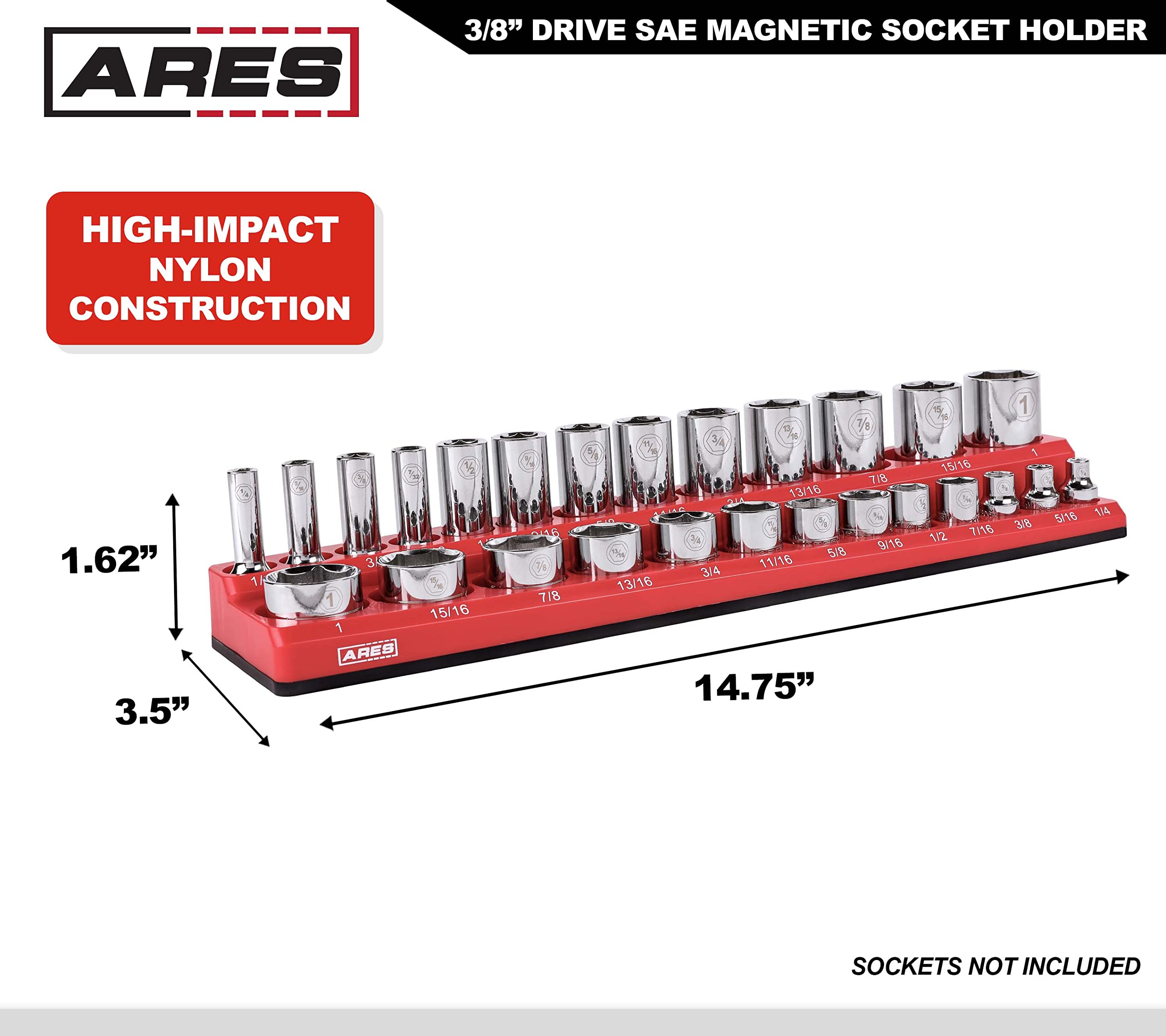 ARES 70234-26-Piece 3/8-Inch SAE Magnetic Socket Organizer - Holds 13 Standard Size and 13 Deep Size Sockets - Keep Your Tool Box Organized