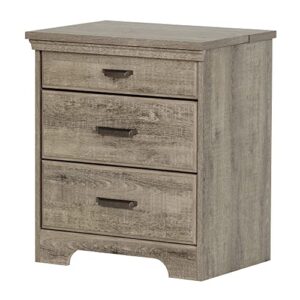 south shore versa nightstand with 2 drawers and charging station, weathered oak , 16.38 in x 23 in x 27.75 in