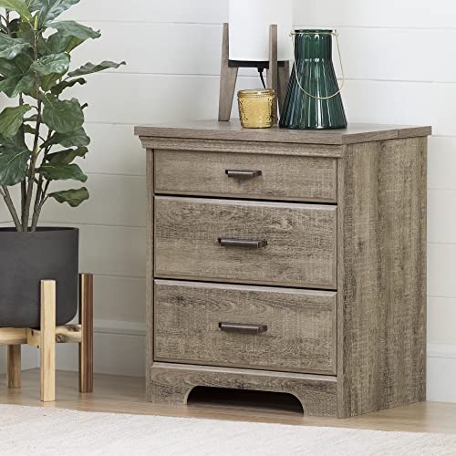 South Shore Versa Nightstand with 2 Drawers and Charging Station, Weathered Oak , 16.38 in x 23 in x 27.75 in