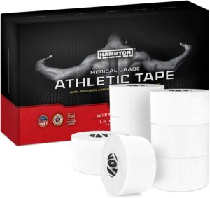 hampton adams (8 pack - 45ft rolls white sports medical athletic tape - no sticky residue & easy tear - for athletes, trainers & first aid injury wrap: fingers ankles wrist - 1.5 in x 15 yards a roll