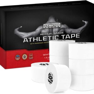 Hampton Adams (8 Pack - 45ft Rolls White Sports Medical Athletic Tape - No Sticky Residue & Easy Tear - for Athletes, Trainers & First Aid Injury Wrap: Fingers Ankles Wrist - 1.5 in x 15 Yards a Roll