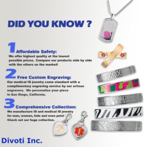 Divoti Custom Engraved Medical Alert Bracelets for Women, Stainless Steel Medical Bracelet, Medical ID Bracelet w/Free Engraving – Angel Wing Tag w/Handmade Byzantine-Red-8.0"