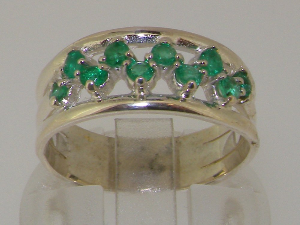 925 Sterling Silver Natural Emerald Womens Band Ring - Size 5.5