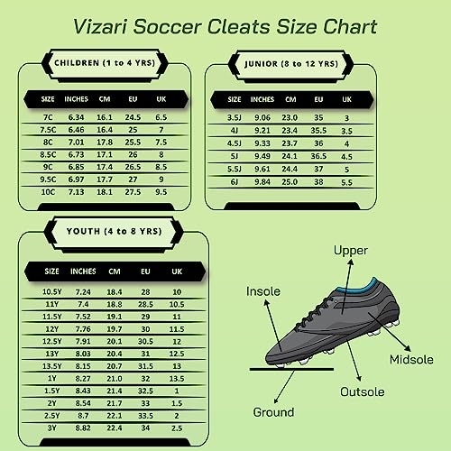 Vizari Stealth FG Soccer Shoes | Firm Ground Outdoor Soccer Shoes for Boys and Girls | Lightweight and Easy to wear Youth Outdoor Soccer Cleats | Green/Black | Little Kid