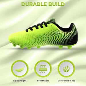 Vizari Stealth FG Soccer Shoes | Firm Ground Outdoor Soccer Shoes for Boys and Girls | Lightweight and Easy to wear Youth Outdoor Soccer Cleats | Green/Black | Little Kid