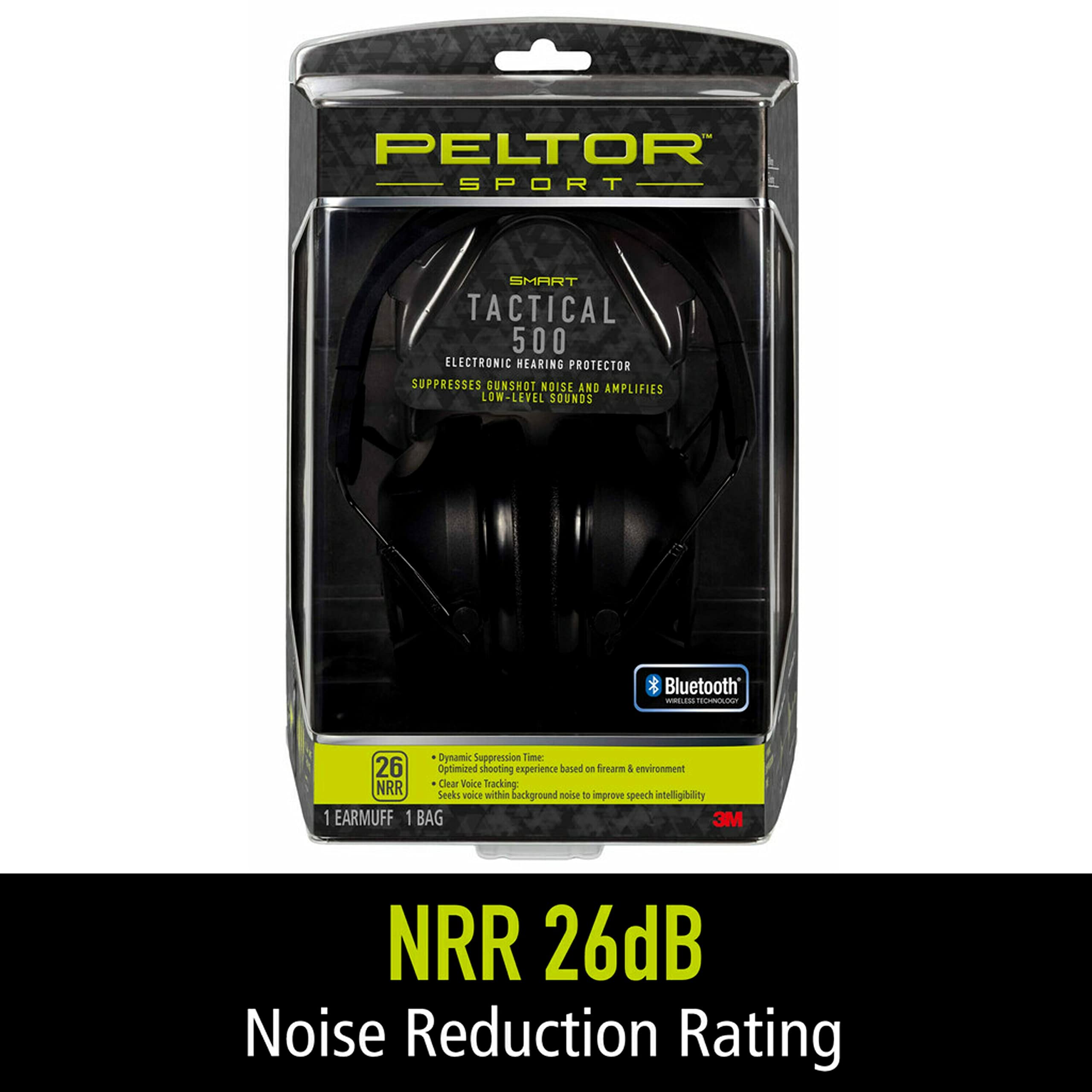 Peltor Sport Tactical 500 Smart Electronic Hearing Protector, Bluetooth Wireless Ear Muffs, NRR 26 dB, Bluetooth Headphones With Recessed Microphone, Ideal For Range, Shooting & Hunting (TAC500-OTH)