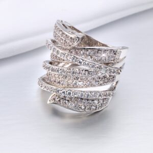 Delicin Jewelry Rhodium Plated Cubic Zirconia Wide Band Cocktail Ring