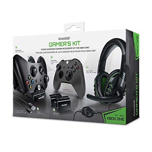 dreamGEAR 8 in 1 Gamers Kit for XBOXONE: Includes Charging dock/USB/Gaming Headset/Protective Covers and (2) 800 mah Rechargeable batteries (6631)